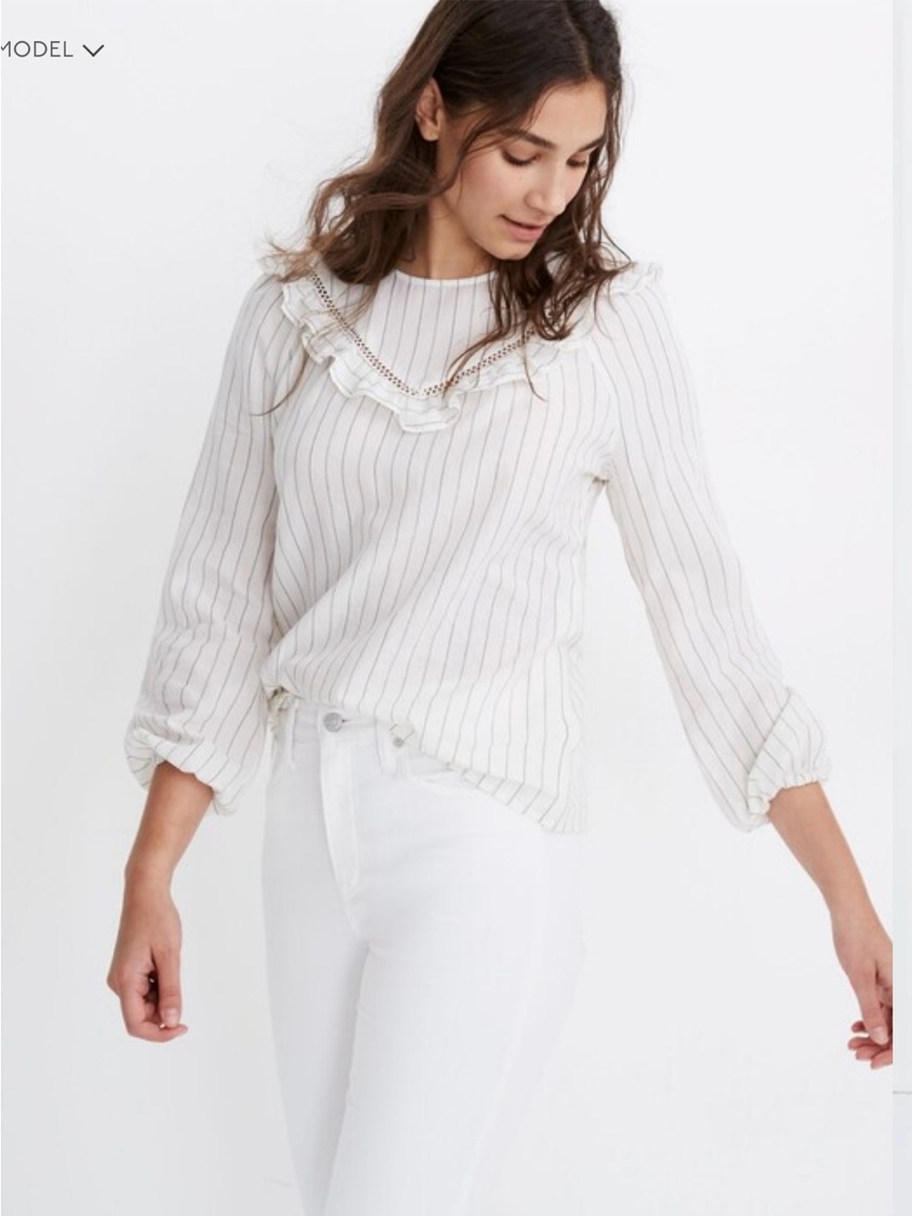 Madewell women top Ruffle-Yoke Prairie Top in
Pinstripe size: S